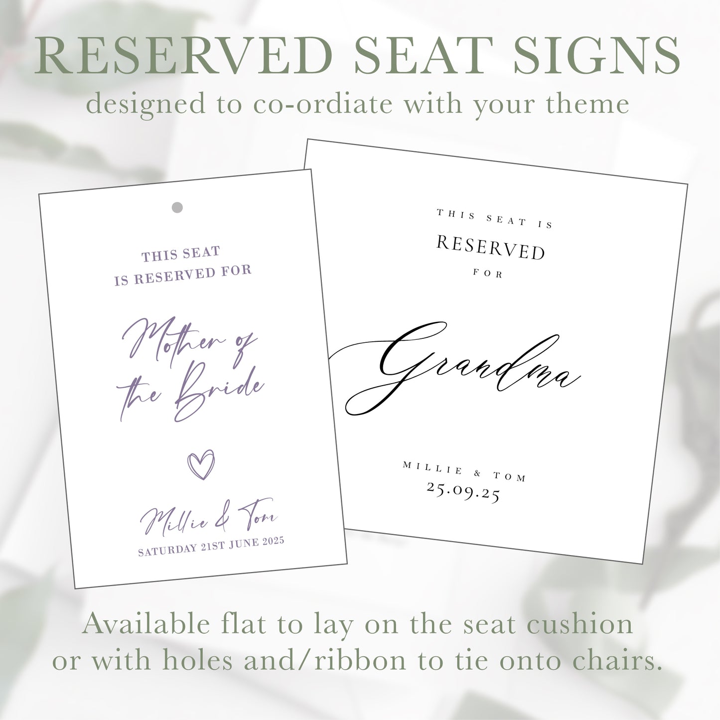 Reserved Seat Signs - Wedding Ceremony