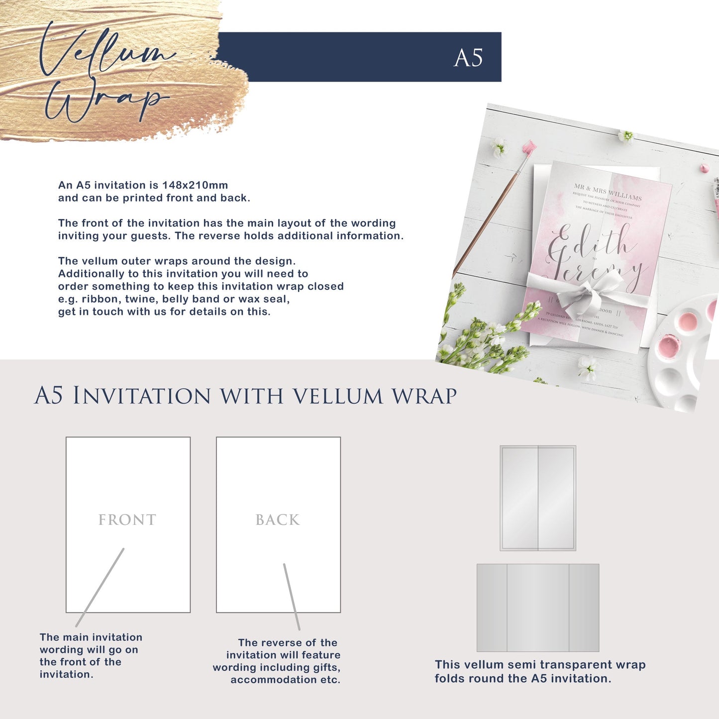 Vellum Wrap A5 Invitation - Whiteberry