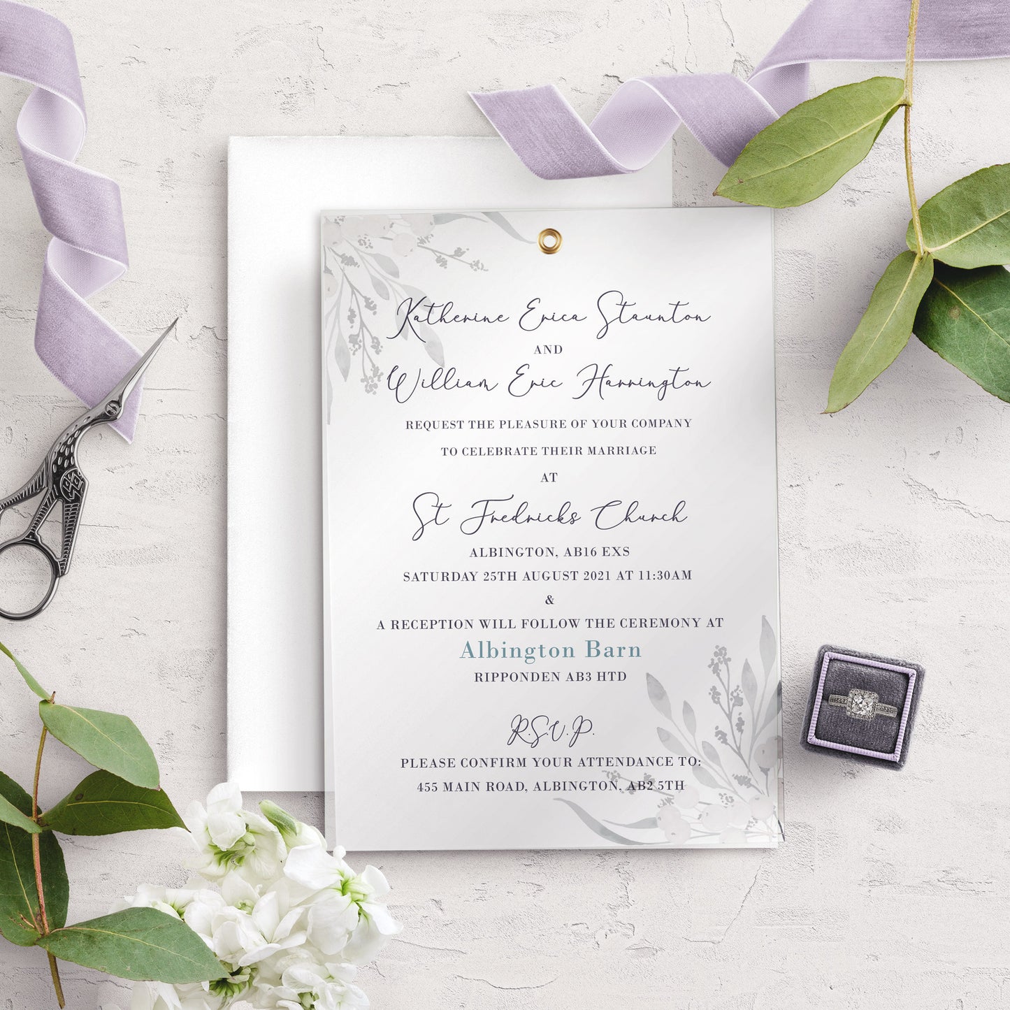 Vellum Overlay A5 Invitation - Whiteberry