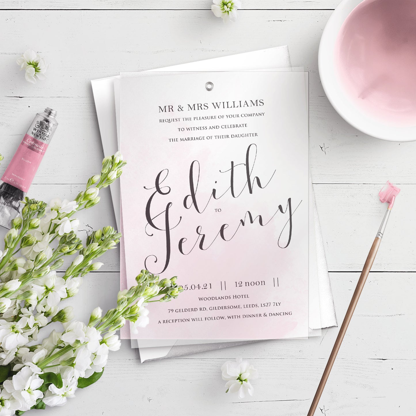 Vellum Overlay A5 Invitation - Watercolour