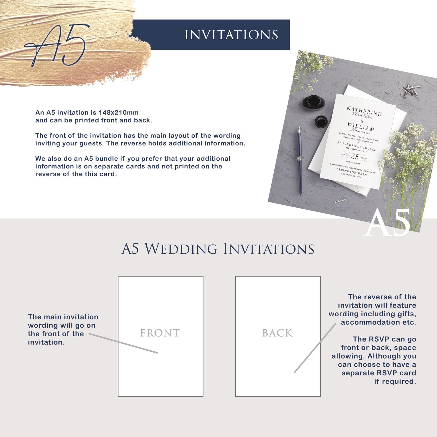 A5 Invitation - Printed or Foiled