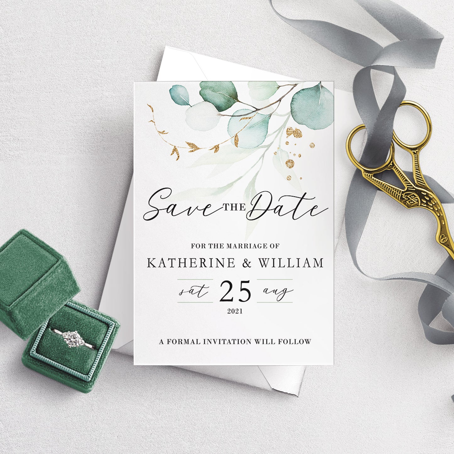 A6 Save the Date - Dreamy Eucalyptus