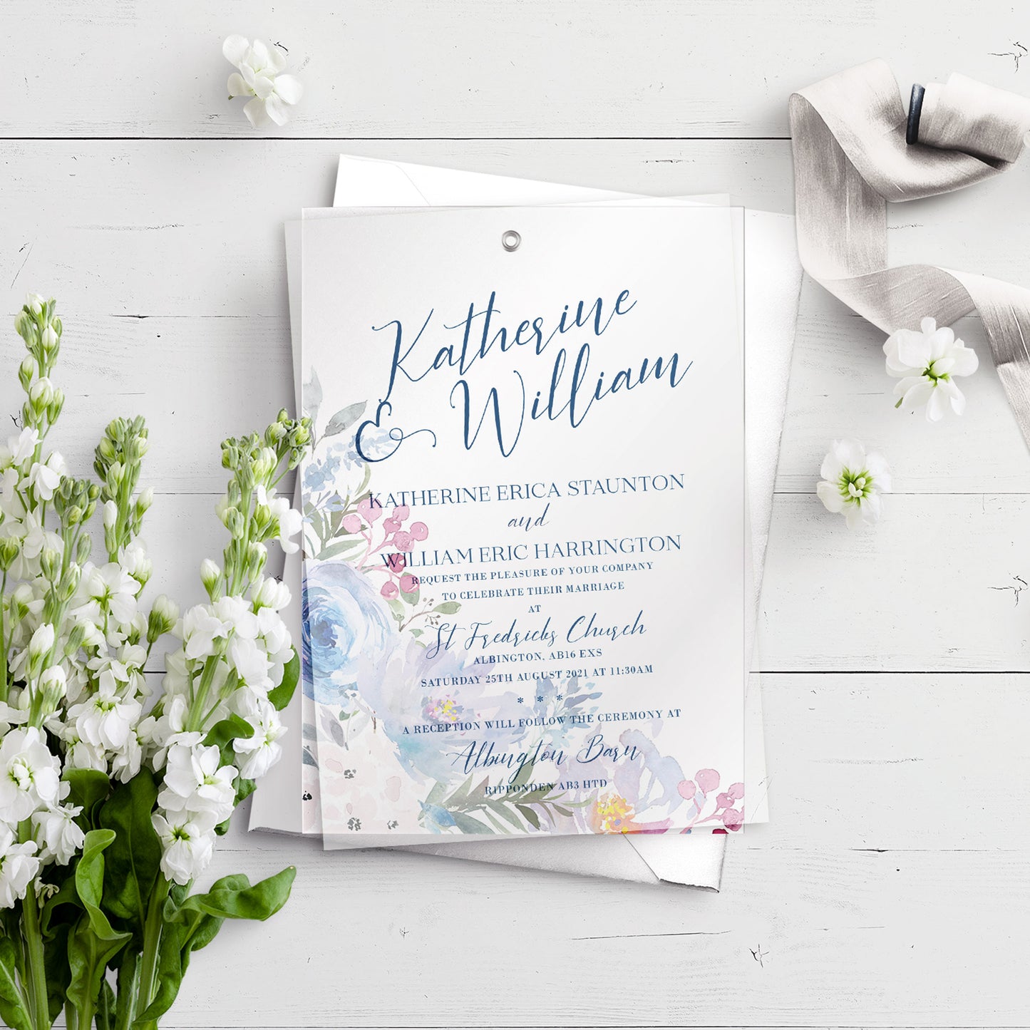 Vellum Overlay A5 Invitation - Ainsley Floral